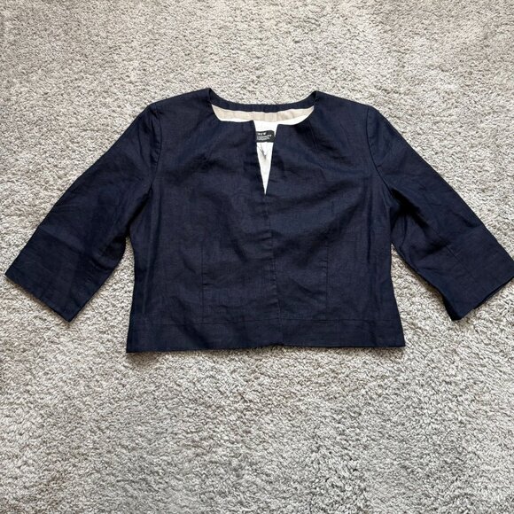 JCrew Baird Mcnutt Womens Size 12 Irish Linen Jacket Blazer Cropped Navy - Picture 1 of 6